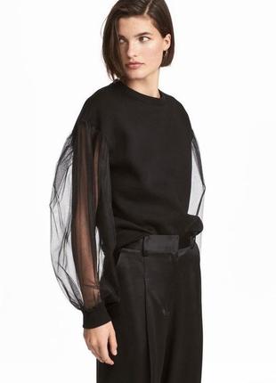 Черный свитшот с прозрачными рукавами h&m