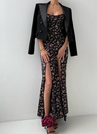 2 цвета! нежный сарафан, платье с цветочным принтом с разрезами на юбке, с вырезом и...