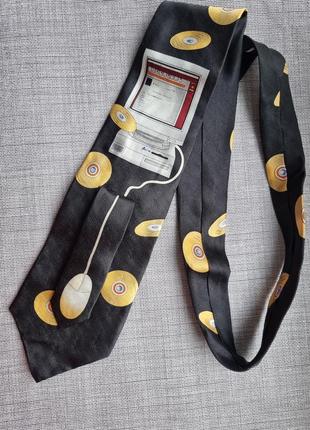 Чорна шовкова жовта краватка для айтішника комп'ютер диск миша
