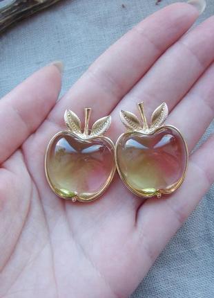 Шикарні сережки золотаве яблуко золотисті кульчики з яблуком. колір жовтий золото4 фото