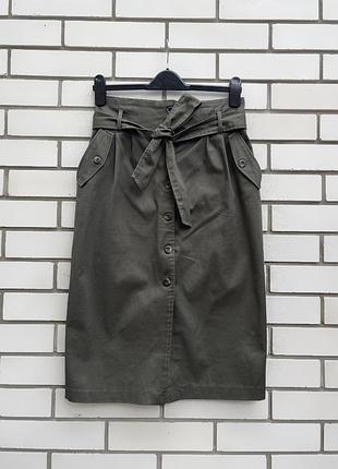 Юбка миди в стиле карго на пуговицах,хаки h & m