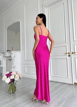 Платье комбинация в горошек розовая длинная на брителях шелк армани4 фото