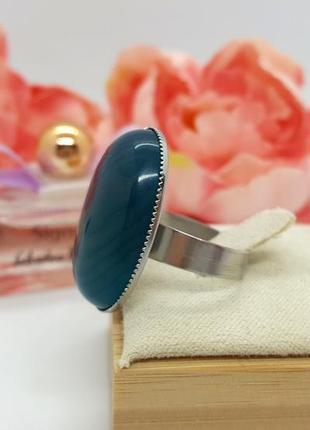💍💎 овальное кольцо в винтажном стиле натуральный камень синий агат5 фото
