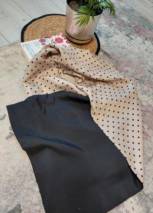 Шёлковый двухсторонний шарф (черно-бежевый) в принт горошек hobbs (43 см на 160 грн)7 фото