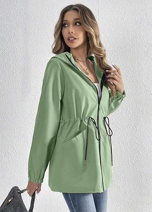 Вітровка вільного крою подовжена на блискавці з капюшоном куртка плащівка курточка базова зелена чорна бежева сіра