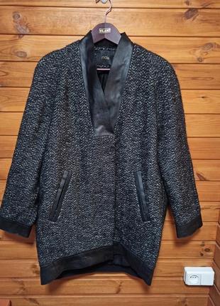 Пальто кокон из твида и натуральной кожи от премиум бренда maje р.38 евро2 фото