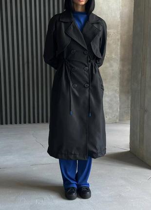 Пальто свободного кроя на пуговицах с воротником тренч плащ стильный трендовый базовый черный хаки фиолетовый синий3 фото
