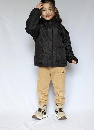 Куртка демісезонна бембі чорна, куртка весняна bembi дитяча чорна плащівка, фліс підкладка, розмір 134,1402 фото
