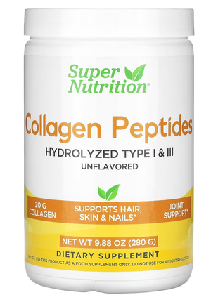 Super nutrition, пептиди колагену, без смакових добавок, 280 г (9,88 унції)