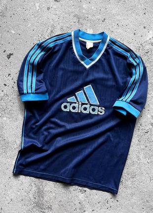 Adidas vintage men’s center logo y2k 90s blue t-shirt jersey 3-stripes monogram вінтажна футболка