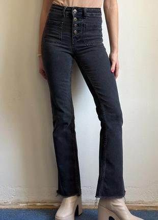 Темно серые джинсы стрейч на высокой талии по фигуре xs zara1 фото
