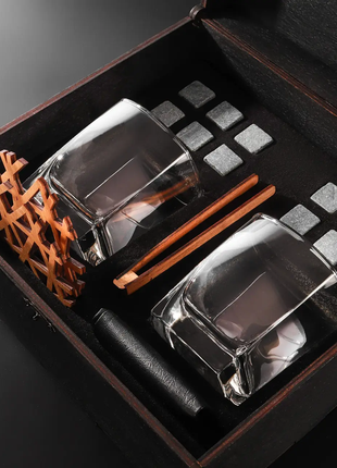 Набор для виски с камнями в деревянной коробке с бокалами luminarc sterling в чёрном цвете 300 мл