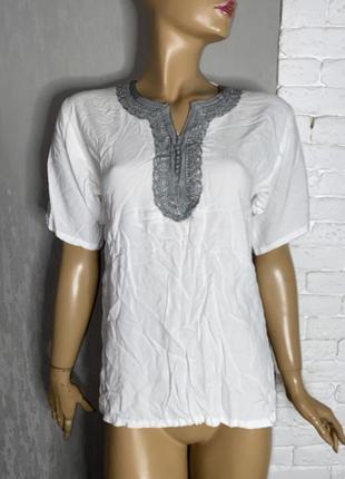Блуза на короткий рукав винтажная блузка в этностиле, s-м