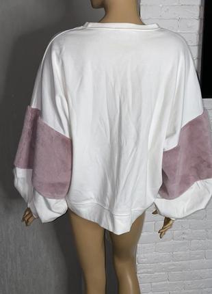 Кофта свитшот толстовка с объемными рукавами декорированным мехом zara, s2 фото