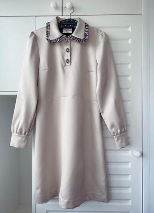 Платье на осень в стиле miu miu с воротничком из плотной ткани меди1 фото