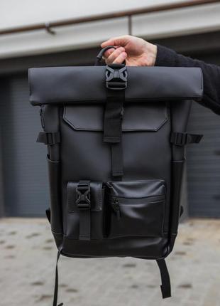 Рюкзак міський roll top ролтоп rytm для ноутбука з екошкіри чорний