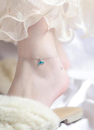 Браслет на ногу хвост кита, анклет о загадочности океана, серебряное покрытие 925 пробы, длина 21+5 см