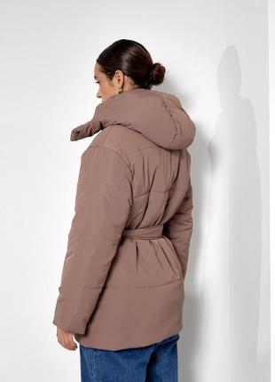Красивая демисезонная стеганная куртка свободная, с поясом по талии мокко, бежевая s, m, l3 фото