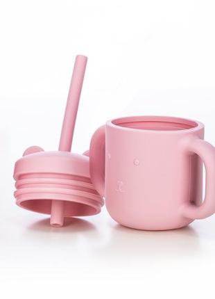 Силіконова чашка дитяча freeon з ручками і соломинкою, рожева3 фото
