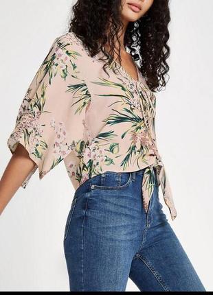 Красивая стильная летняя блуза в цветочный принт 100% котон1 фото