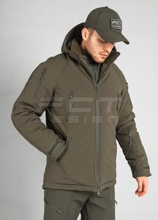 Куртка зимова хантер софтшелл фліс хакі