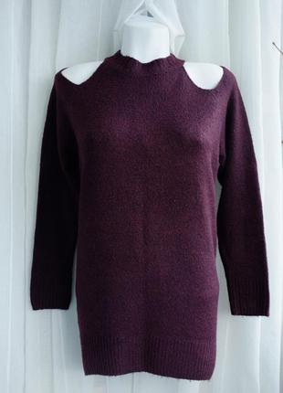 Бордовий светр з відкритими плечима, розмір m