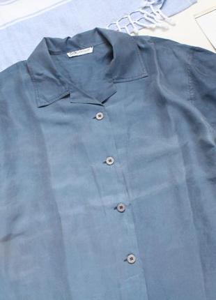 Синя шовкова блузка сорочка хл розмір4 фото