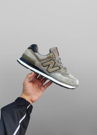 Мужские кроссовки new balance 574 замшевые хаки нью беланс весенние осенние (b)