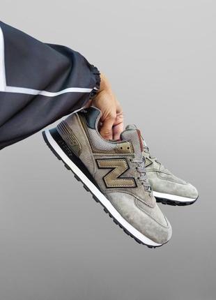 Мужские кроссовки new balance 574 замшевые хаки нью беланс весенние осенние (b)6 фото