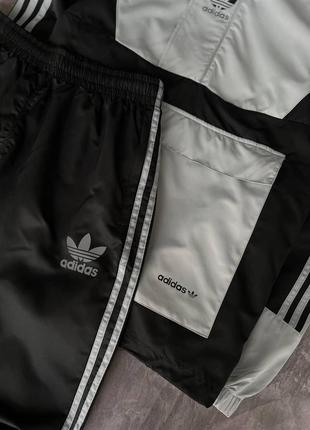 Мужской спортивный костюм adidas черный с серым весенний осенний комплект адидас анорак + штаны демисезонный4 фото