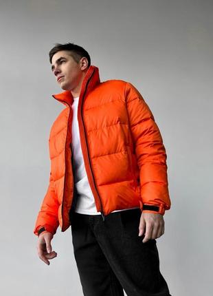 Мужской пуховик оранжевый с капюшоном короткий до -5*с куртка весенняя осенняя утепленная (b)