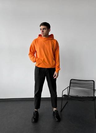 Мужское худи одонотонное оранжевое кофта мужская с капюшоном без молнии весенняя осенняя (b)2 фото