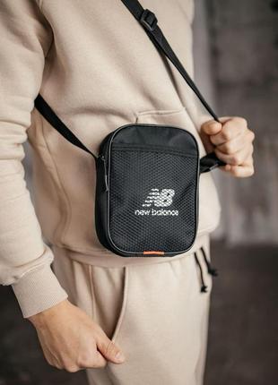 Чоловіча сумка месенджер new balance чорна з сіткою барсетка через плече нью беланс (b)