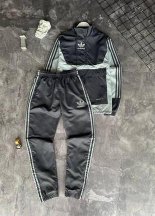 Чоловічий спортивний костюм adidas сірий весняний осінній комплект адідас анорак + штани демісезонний (b)
