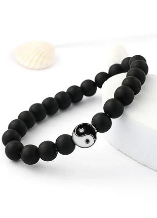 Браслет из натурального матового агата  инь-янь