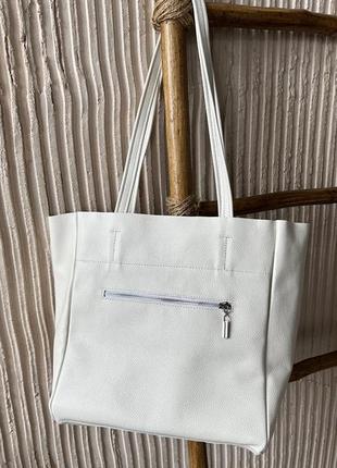 Женская кожаная сумка шопер бежевая сумка из натуральной кожи с карманами (b)2 фото