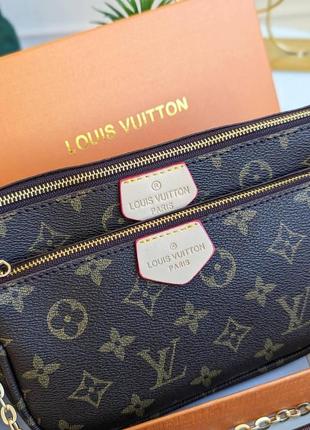 Брендовая женская сумочка луи витон сумка для девушки 3в1 louis vuitton коричневая сумка с монетницей5 фото