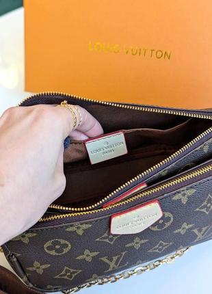 Брендовая женская сумочка луи витон сумка для девушки 3в1 louis vuitton коричневая сумка с монетницей10 фото