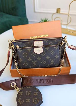 Брендовая женская сумочка луи витон сумка для девушки 3в1 louis vuitton коричневая сумка с монетницей1 фото