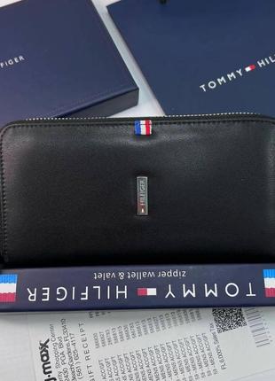 Мужской кошелек клатч из натуральной кожи tommy hilfiger черный кожаный кошелек на молнии