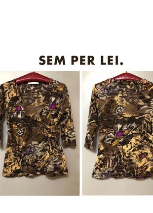 Sem per lei блузка сеточка топ с v-вырезом декольте принт футболка