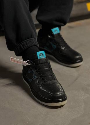 Мужские кроссовки nike air force low gs space jam кожаные черные с голубым найк аир форс весенние осенние (b)4 фото