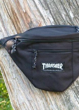 Поясная сумка thrasher black барсетка черная бананка сумка женская / мужская