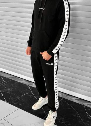 Чоловічий спортивний костюм adidas lampas чорний демісезонний адідас з лампасами (b)