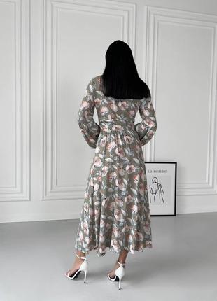Медное платье из хлопка в цветочный принт8 фото
