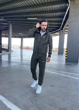 Мужской спортивный костюм nike хаки на молнии весенний осенний толстовка + штаны найк (b)