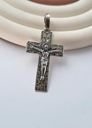 Серебряный крестик прямой крест с распятием серебо 925 пробы черненное 3598ч 3.30г2 фото