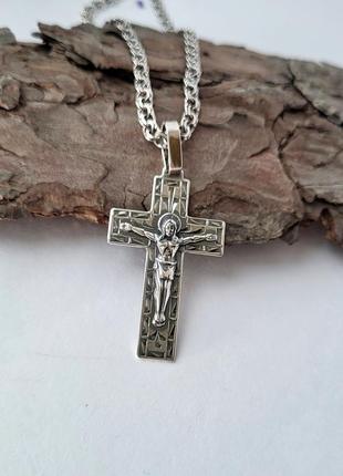 Серебряный крестик прямой крест с распятием серебо 925 пробы черненное 3598ч 3.30г1 фото