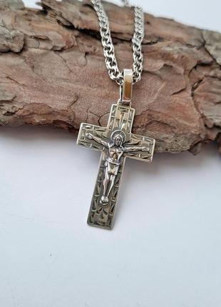 Серебряный крестик прямой крест с распятием серебо 925 пробы черненное 3598ч 3.30г4 фото