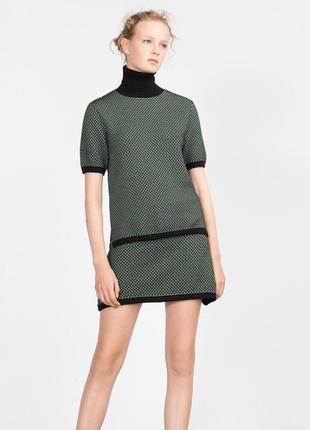 Zara knit черная зеленая белая вязаная мини-юбка